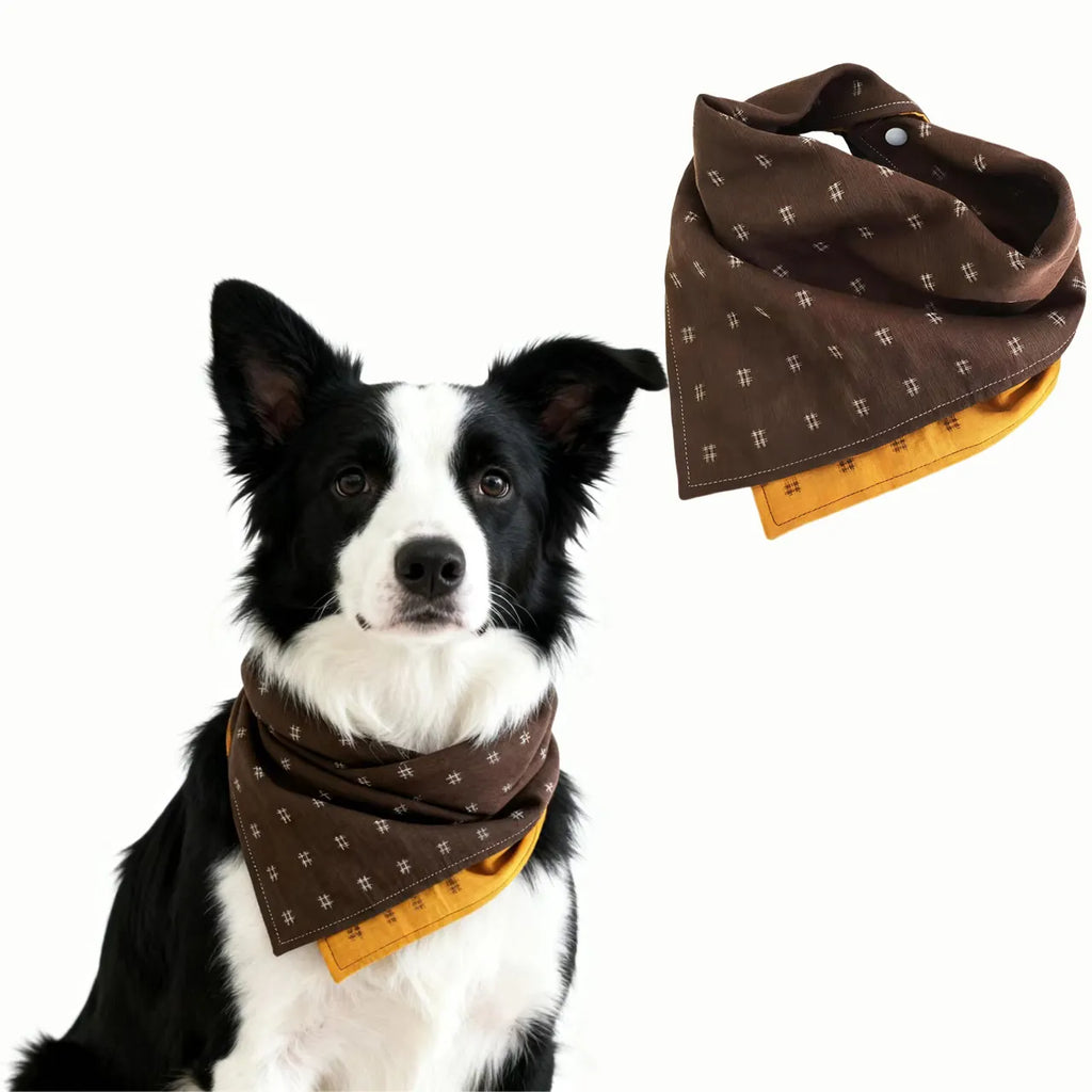 bandana chien chat reversible style denim original marron jaune