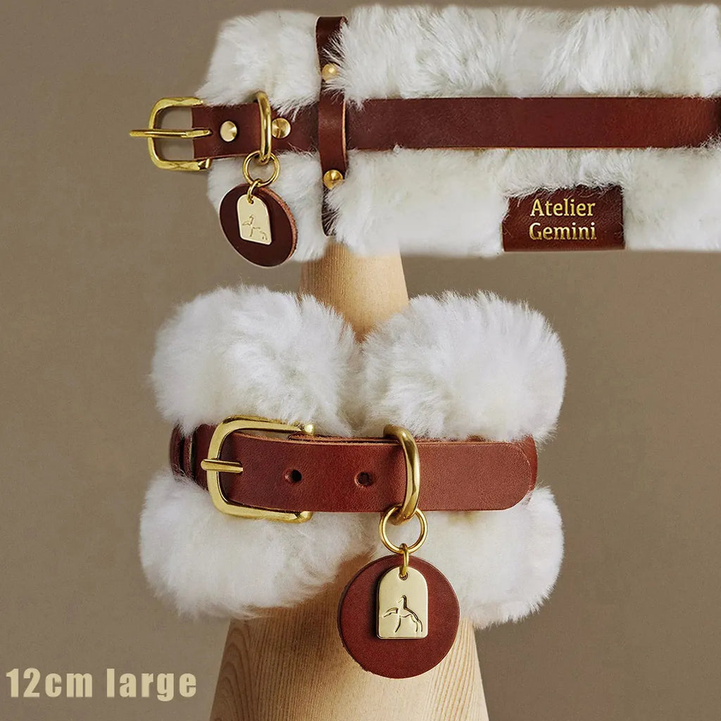 Collier chien en cuir et laine mouton personnalisée