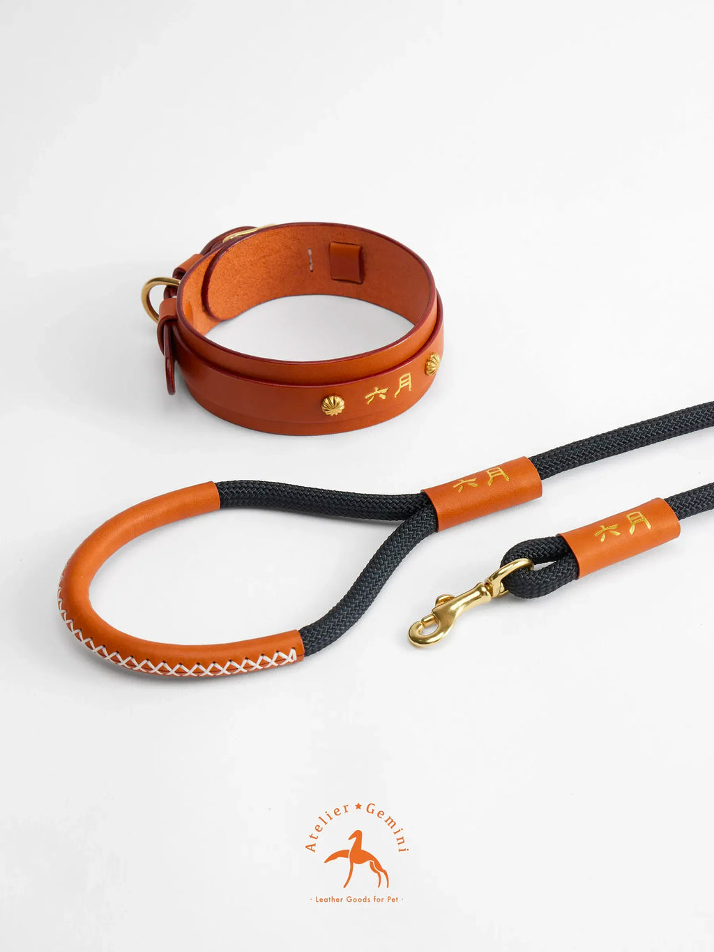 Laisse Chien Nylon Noir Cuir Caramel Tanné Végétal