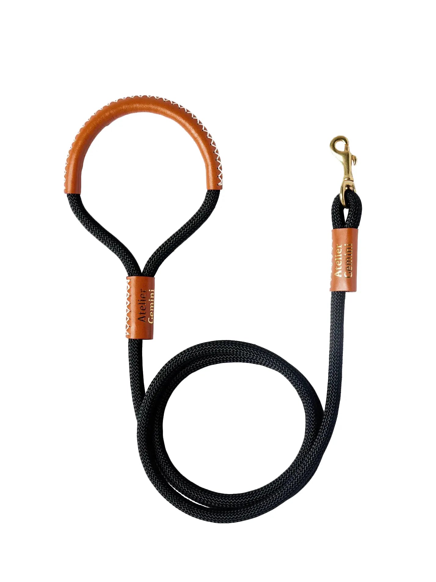 Laisse Chien Nylon Noir Cuir Caramel Tanné Végétal