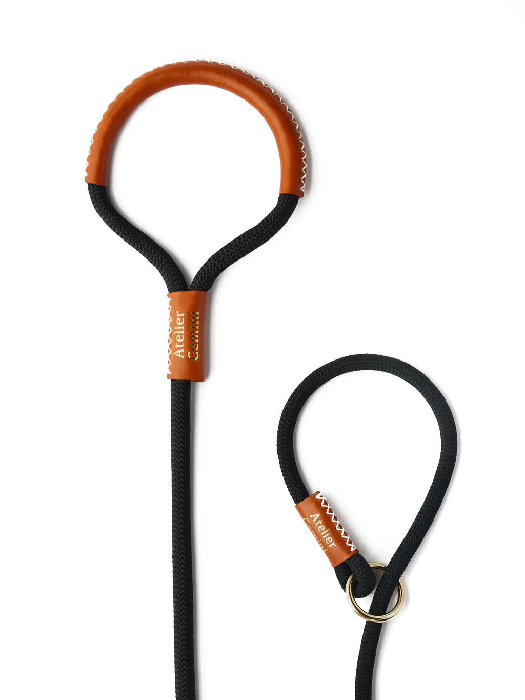 Laisse Chien Nylon Noir Cuir Caramel Tanné Végétal