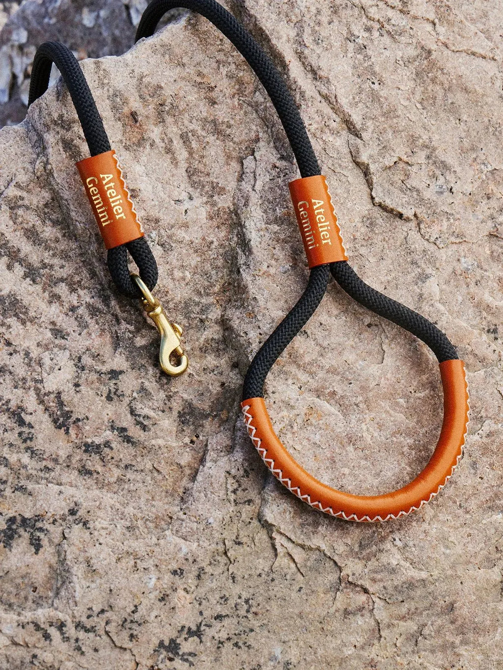 Laisse Chien Nylon Noir Cuir Caramel Tanné Végétal