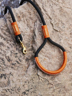 Laisse Chien Nylon Noir Cuir Caramel Tanné Végétal