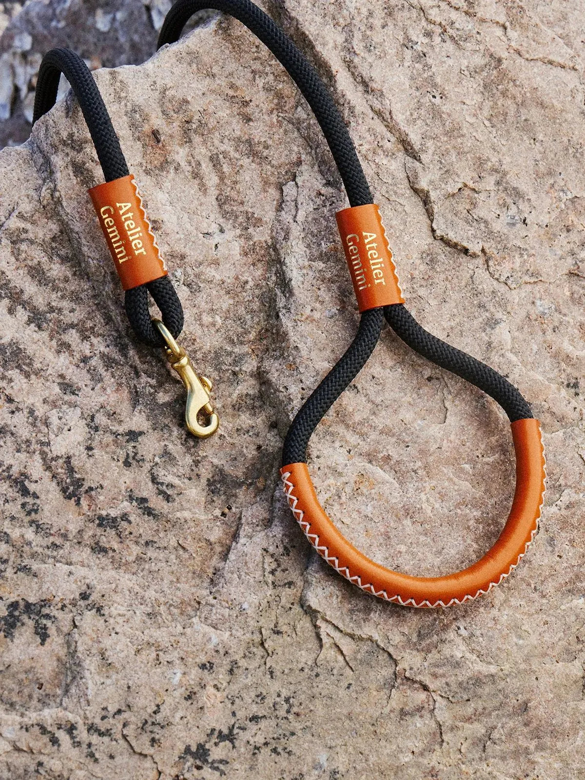 Laisse Chien Nylon Noir Cuir Caramel Tanné Végétal