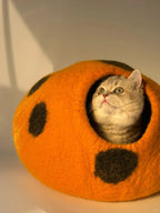 Niche Chat Feutre Laine Fait Main orange avec chat