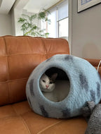 Niche Chat Feutre Laine Fait Main - Grotte Bleue Planète