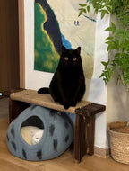 Niche Chat Feutre Laine Fait Main - Grotte Bleue Planète