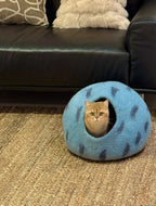 Niche Chat Feutre Laine Fait Main - Grotte Bleue Planète