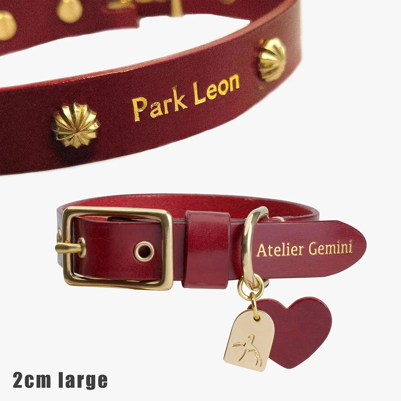 Collier pour chien en cuir rouge personnalisé avec prénom gravé