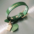 Collier vert fait main en cuir pour chien