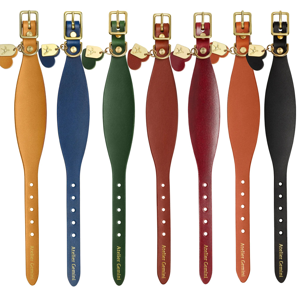 Colliers en cuir fait main pour chien de taille moyenne – rouge, bordeaux, vert, bleu, noir, marron et orange