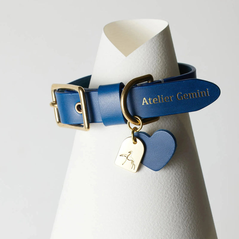 Collier cuir bleu grand format pour chien de grande taille