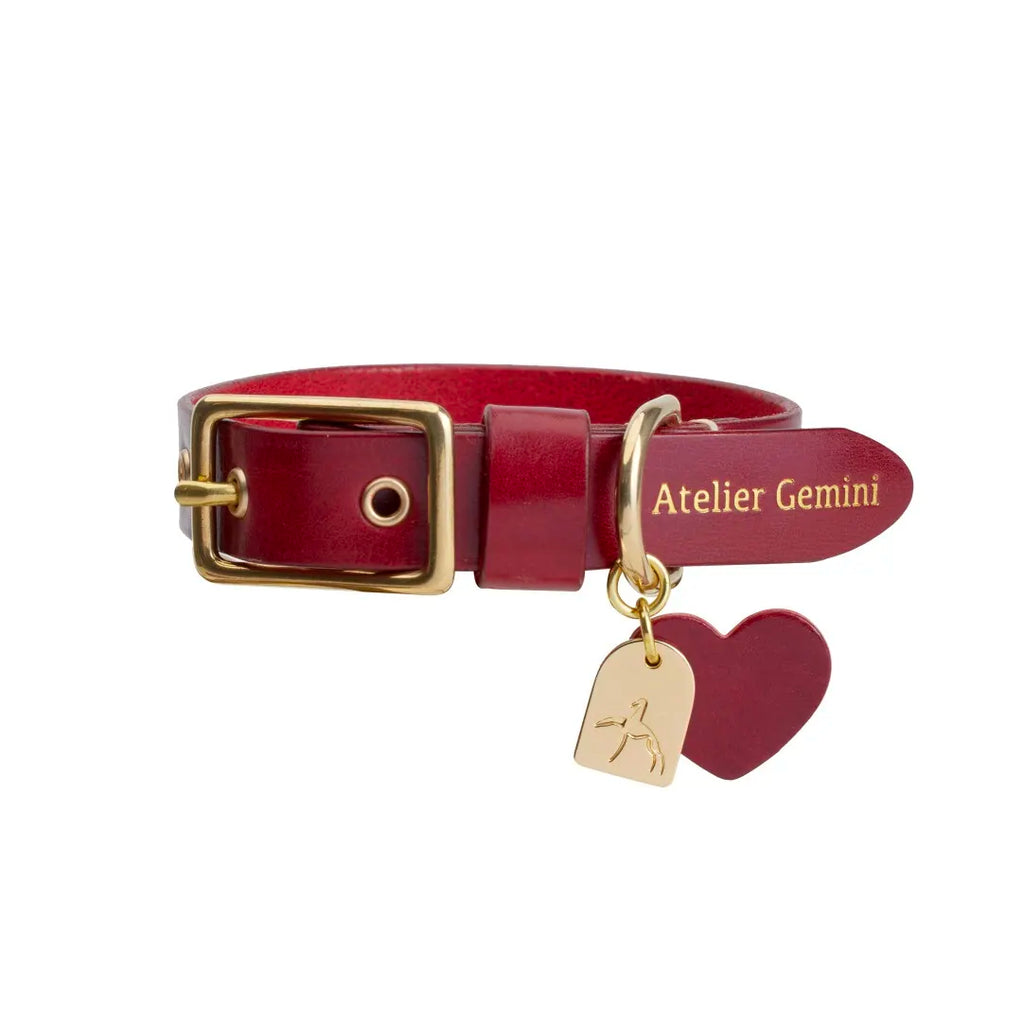 Collier pour chien rouge en cuir fait main et de haute qualité
