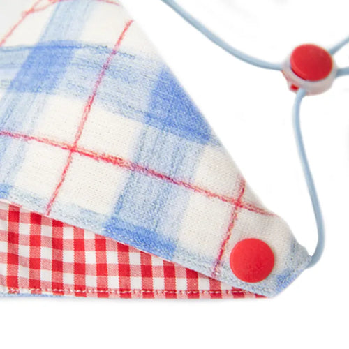 Détail du tissu du bandana pour chien bleu blanc rouge