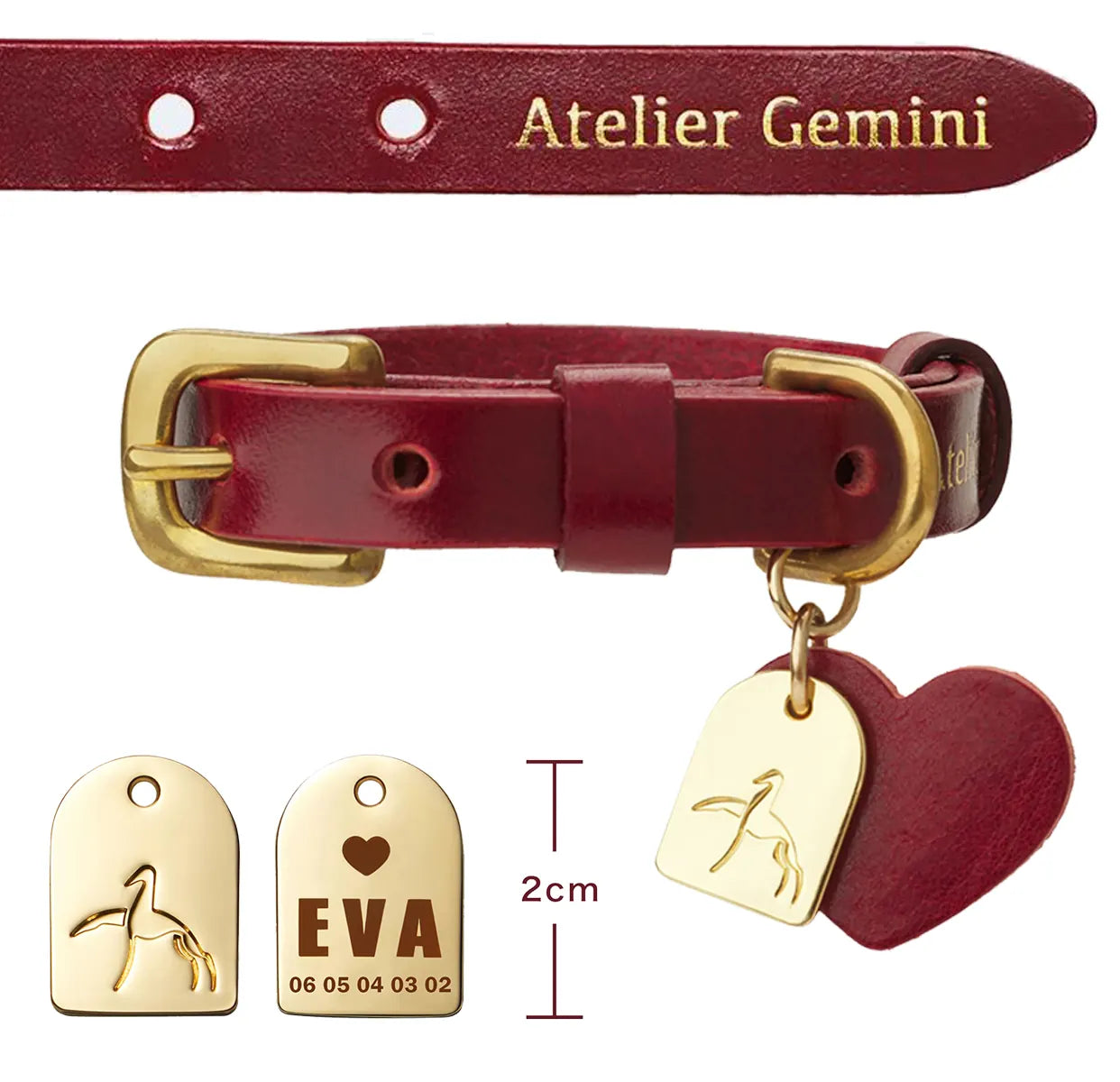 Détail du collier rouge en cuir fait main pour chien