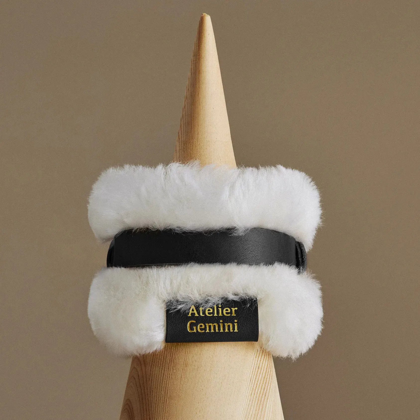 Gros plan de l'arrière d'un collier en cuir pelucheux noir