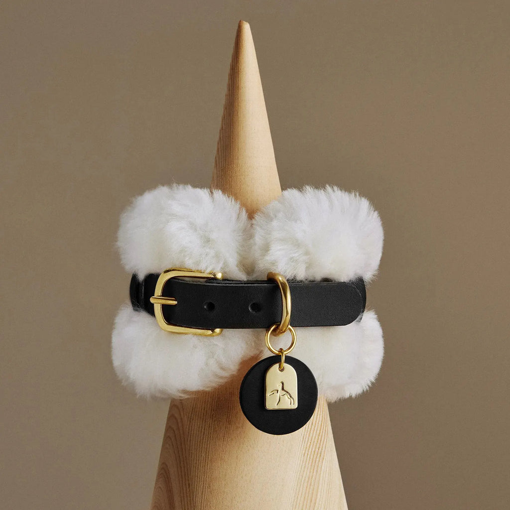 collier en cuir pelucheux noir